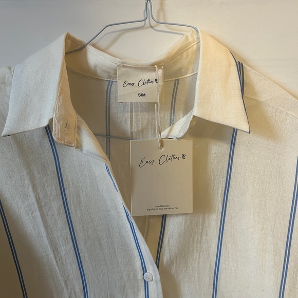 Silky Soft Yellow Blue Stripe Button Down Billowy Blouse - New, Unworn - Picture 5 of 7
